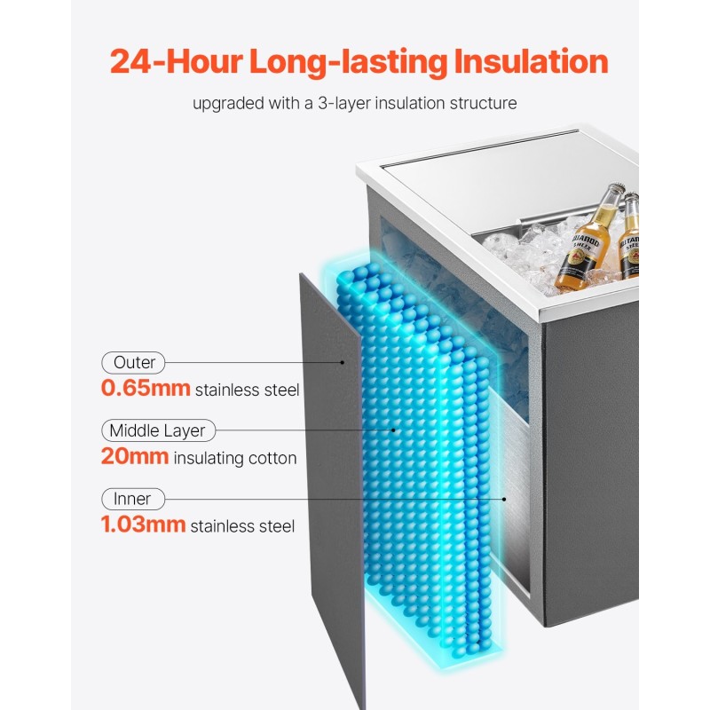 Upotettava kylmälaatikko ruostumatonta terästä 27,1 l liukukansi ulkokäyttöön