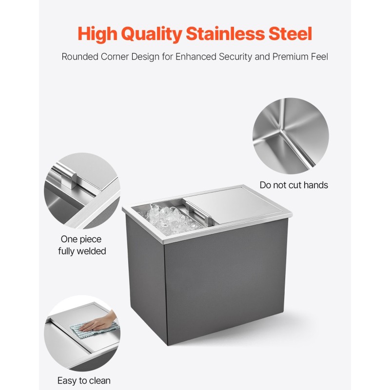 Upotettava kylmälaatikko ruostumatonta terästä 27,1 l liukukansi ulkokäyttöön