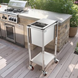 Ruostumaton teräksinen kylmävaunu 28 l liukukannella alahyllyllä pyörillä ulkokäyttöön