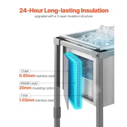 Kylmävaunu ruostumattomasta teräksestä 31 l pyörillä alahylly ulkokäyttöön