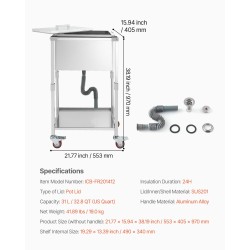 Kylmävaunu ruostumattomasta teräksestä 31 l pyörillä alahylly ulkokäyttöön