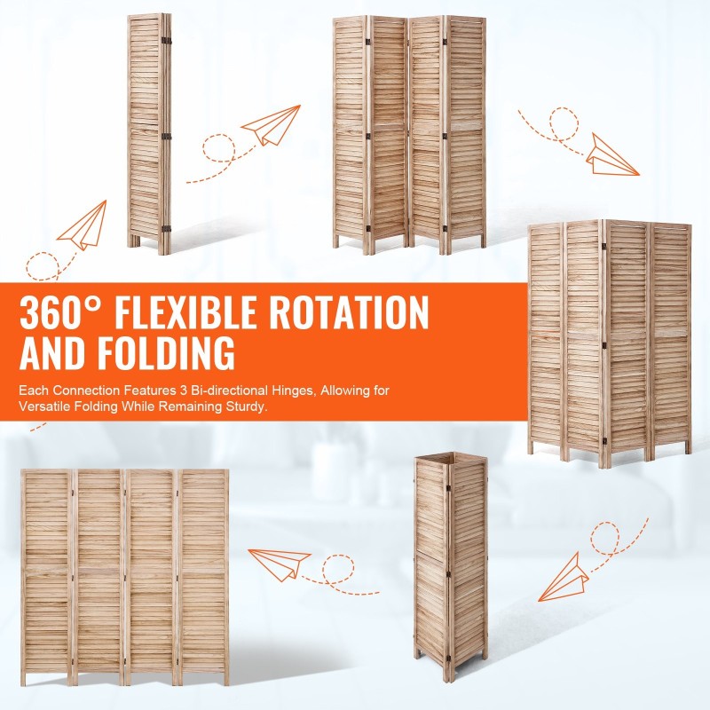 Tilanjakaja 4-paneelinen säleikköinen paulownia 1700 mm korkea sisäkäyttöön