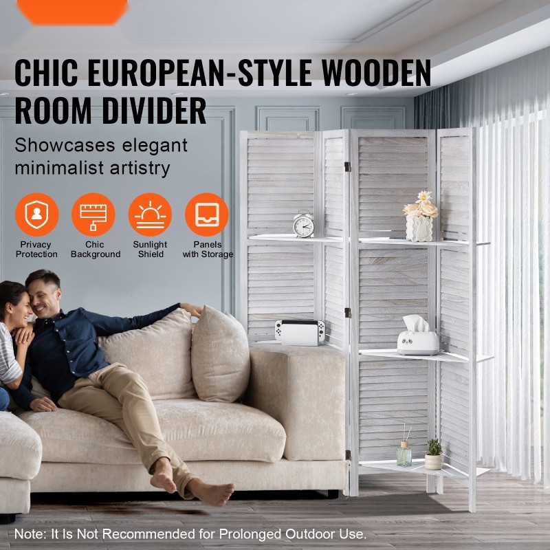 Tilanjakaja 4 paneelia paulowniapuuta 170 senttimetriä korkea valkoinen