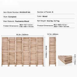Tilanjakaja keisaripuusta 6-paneelinen taittuva korkeus 170 cm näkösuojaksi