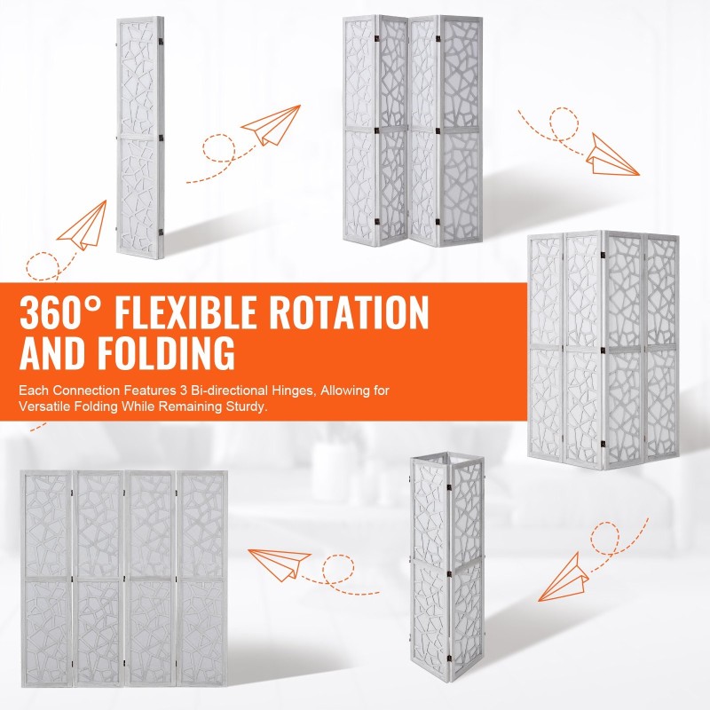 Puinen tilanjakaja paulownia-puuta 4 paneelia 1700 mm valkoinen sisäkäyttöön