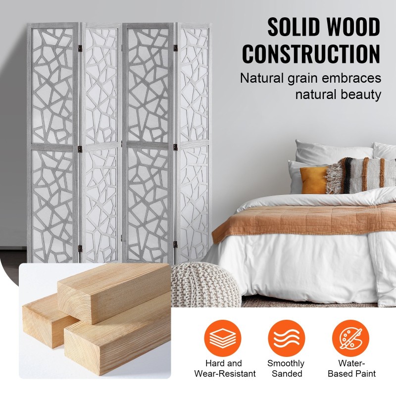 Puinen tilanjakaja paulownia-puuta 4 paneelia 1700 mm valkoinen sisäkäyttöön