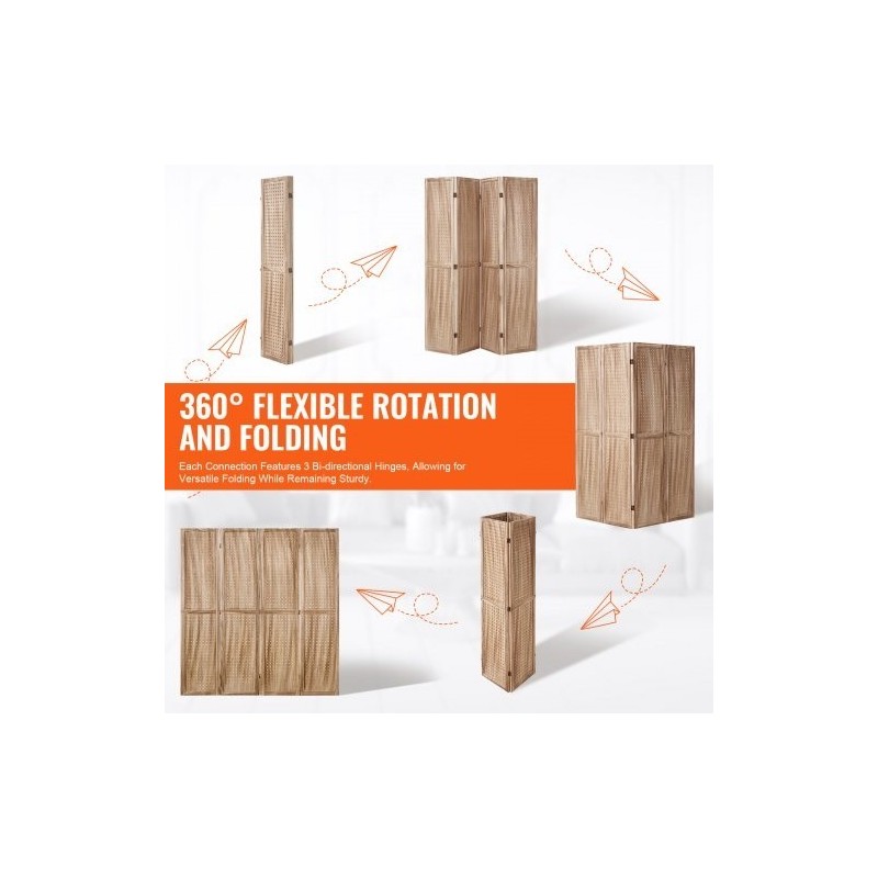 Neliosainen puinen tilanjakaja paulownia ja MDF 170 cm korkea reikälevypinta sisäkäyttöön