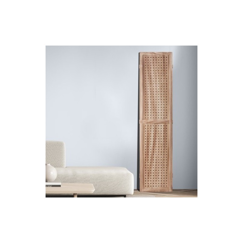 Neliosainen puinen tilanjakaja paulownia ja MDF 170 cm korkea reikälevypinta sisäkäyttöön