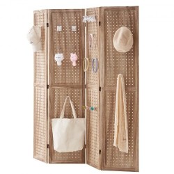 Neliosainen puinen tilanjakaja paulownia ja MDF 170 cm korkea reikälevypinta sisäkäyttöön