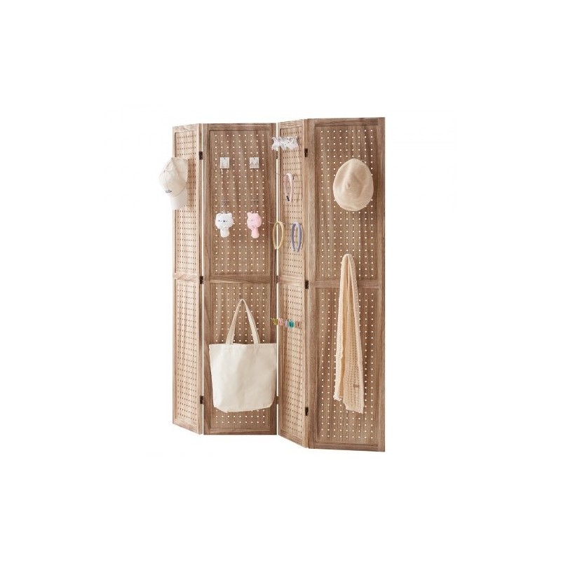 Neliosainen puinen tilanjakaja paulownia ja MDF 170 cm korkea reikälevypinta sisäkäyttöön