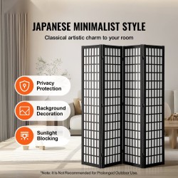 Tilanjakaja 4 paneelinen japanilaistyylinen massiivipuu kuitukangas musta runko