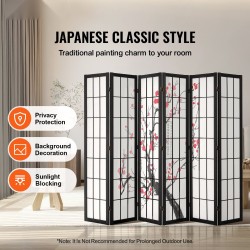 6-paneelinen puinen tilanjakaja japanilaistyylinen kirsikankukkakuvio kuitukangas tukeva runko sisäkäyttöön