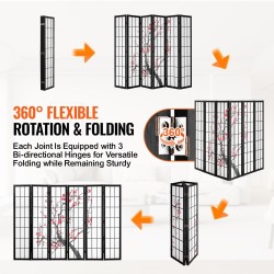 6-paneelinen puinen tilanjakaja japanilaistyylinen kirsikankukkakuvio kuitukangas tukeva runko sisäkäyttöön