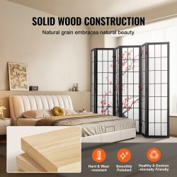 6-paneelinen puinen tilanjakaja japanilaistyylinen kirsikankukkakuvio kuitukangas tukeva runko sisäkäyttöön