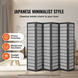 Tilanjakaja 6-paneelinen japanilaistyylinen taitettava paulownia runko musta kuitukangas sisäkäyttöön