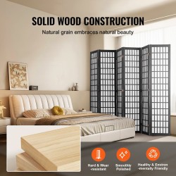 Tilanjakaja 6-paneelinen japanilaistyylinen taitettava paulownia runko musta kuitukangas sisäkäyttöön