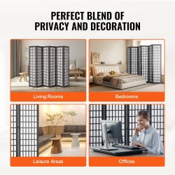 Tilanjakaja 6-paneelinen japanilaistyylinen taitettava paulownia runko musta kuitukangas sisäkäyttöön