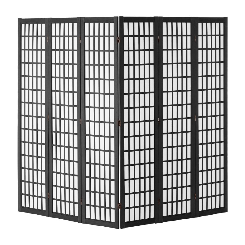 Tilanjakaja 6-paneelinen japanilaistyylinen taitettava paulownia runko musta kuitukangas sisäkäyttöön