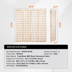 Tilanjakaja 4-paneelinen japanilaistyylinen taittuva paulownia-puusta ja ei-kudotusta kankaasta