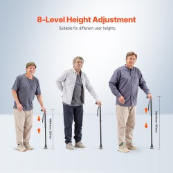 Alumiininen taittuva kävelykeppi kahdeksanportaisella korkeussäädöllä luistamattomalla kumikärjellä 113 kg kantokyky