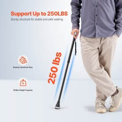 Alumiininen taittuva kävelykeppi kahdeksanportaisella korkeussäädöllä luistamattomalla kumikärjellä 113 kg kantokyky