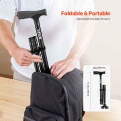 Taittuva kevyt alumiinirunkoinen kävelykeppi neljähaarainen kääntyvä jalusta kahdeksanportainen korkeussäätö enimmäiskuormitus