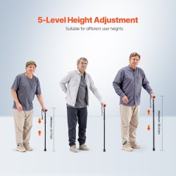 Kävelykeppi kokoontaitettava alumiinirunko viisiportainen korkeussäätö liukuestokumipää sata kiloa musta kevyt