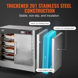 Ruostumaton teräs ruoanlämmitinkaappi 4-tasoinen säädettävillä hyllyillä kaksoisovilla vesialtaalla