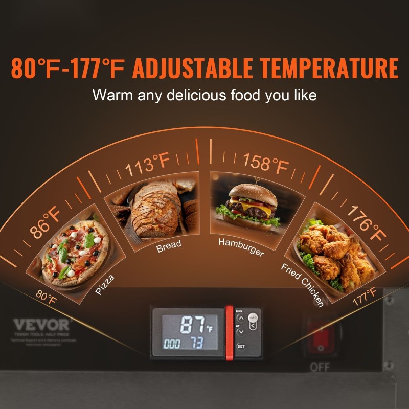 Ruostumattomasta teräksestä valmistettu 5-tasoinen ruokienlämmitinkaappi vesialtaalla säädettävällä lämpötilalla 80–177℉