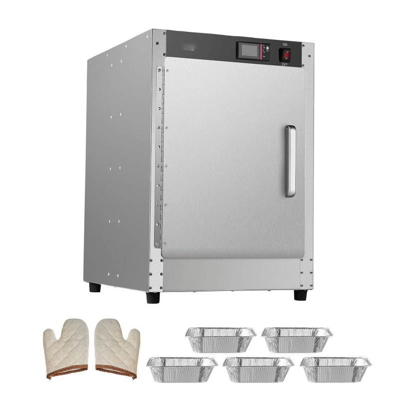 Ruostumattomasta teräksestä valmistettu 5-tasoinen ruokienlämmitinkaappi vesialtaalla säädettävällä lämpötilalla 80–177℉