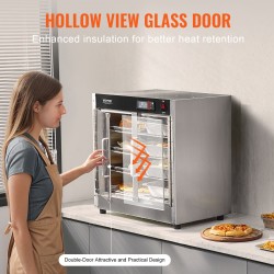 Lämminruokakaappi ruostumattomasta teräksestä 4-tasoinen vesialtaalla kaksiosaisella lasiovella pizzoille