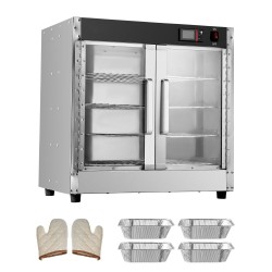 Lämminruokakaappi ruostumattomasta teräksestä 4-tasoinen vesialtaalla kaksiosaisella lasiovella pizzoille