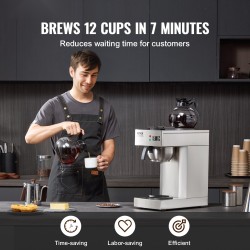 Kaupallinen suodatinkahvinkeitin ruostumaton teräsrunko 12 kupin 2 lasikannua 2 lämmityslevyä