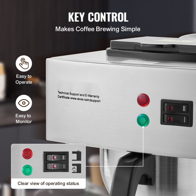 Kaupallinen suodatinkahvinkeitin ruostumaton teräsrunko 12 kupin 2 lasikannua 2 lämmityslevyä