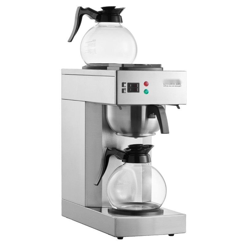 Kaupallinen suodatinkahvinkeitin ruostumaton teräsrunko 12 kupin 2 lasikannua 2 lämmityslevyä