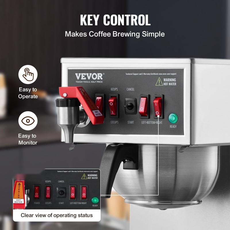 Suodatinkahvinkeitin 12 kupin 3 lasikannulla ja 3 lämmityslevyllä ruostumattomasta teräksestä