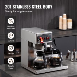 Suodatinkahvinkeitin 12 kupin 3 lasikannulla ja 3 lämmityslevyllä ruostumattomasta teräksestä