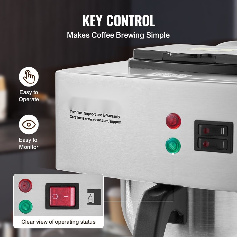 Suodatinkahvinkeitin ruostumaton teräsrunko 2,0 l termoskannulla 12 kupin kapasiteetti