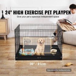 Metallinen 4-paneelinen lemmikkiaitaus 61 cm korkea lukittavalla ovella 600D-pohjamatolla