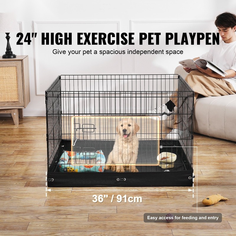 Metallinen 4-paneelinen lemmikkiaitaus 61 cm korkea lukittavalla ovella 600D-pohjamatolla