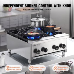 Kaasuliesi neljä poltinta ruostumaton teräs pöytämallinen 28 kW maakaasun ja propaanin yhteensopiva