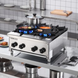 Kaasuliesi neljä poltinta ruostumaton teräs pöytämallinen 28 kW maakaasun ja propaanin yhteensopiva