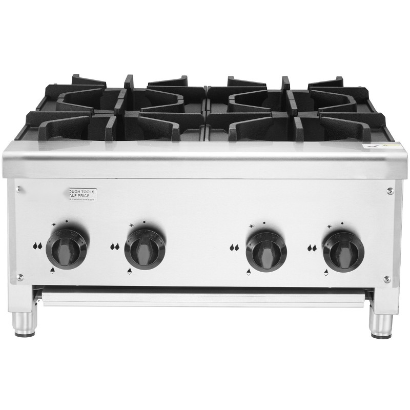 Kaasuliesi neljä poltinta ruostumaton teräs pöytämallinen 28 kW maakaasun ja propaanin yhteensopiva