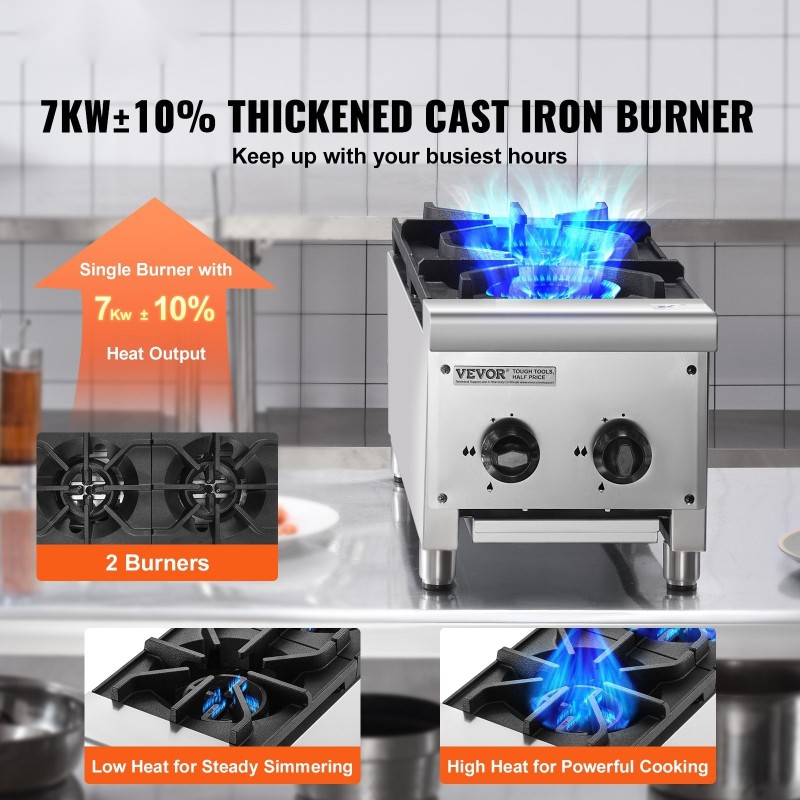 Kaasuliesi pöytämallinen kaksi polttinta ruostumaton teräs 14 kW maakaasu ja propaani