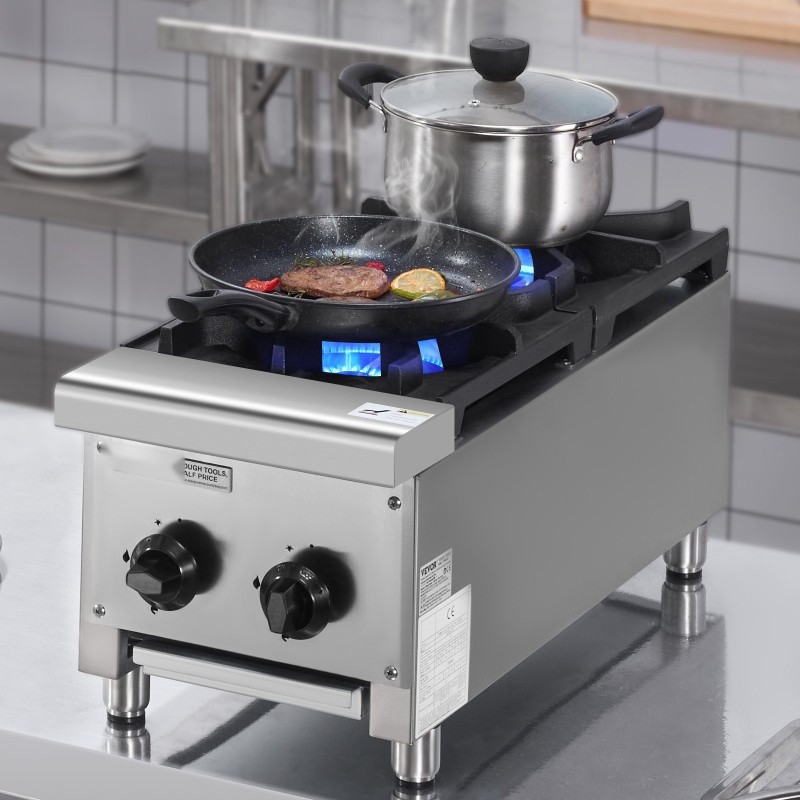 Kaasuliesi pöytämallinen kaksi polttinta ruostumaton teräs 14 kW maakaasu ja propaani