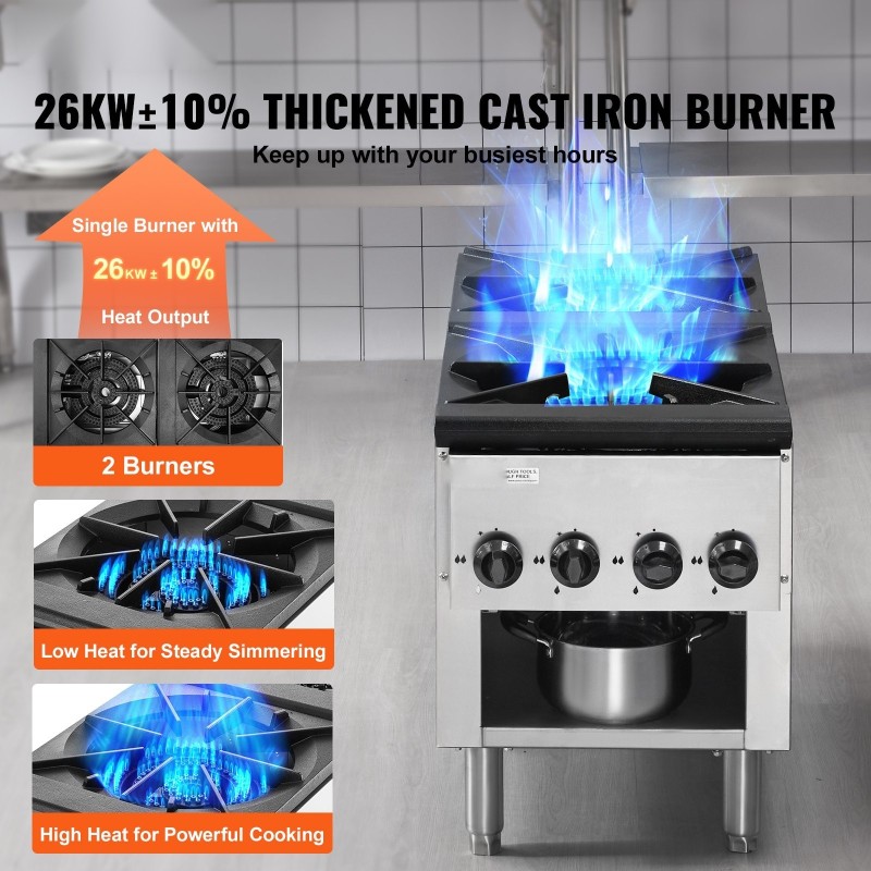 Kaasuliesi kaksi poltinta ruostumaton teräs viisikymmentäkaksi kilowattia maakaasu ja propaani alakaapilla