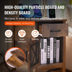 Yöpöytä lastulevy ja MDF-levy 3 tasoa kaappi ja laatikko virtapaneelilla luonnonpuun värissä