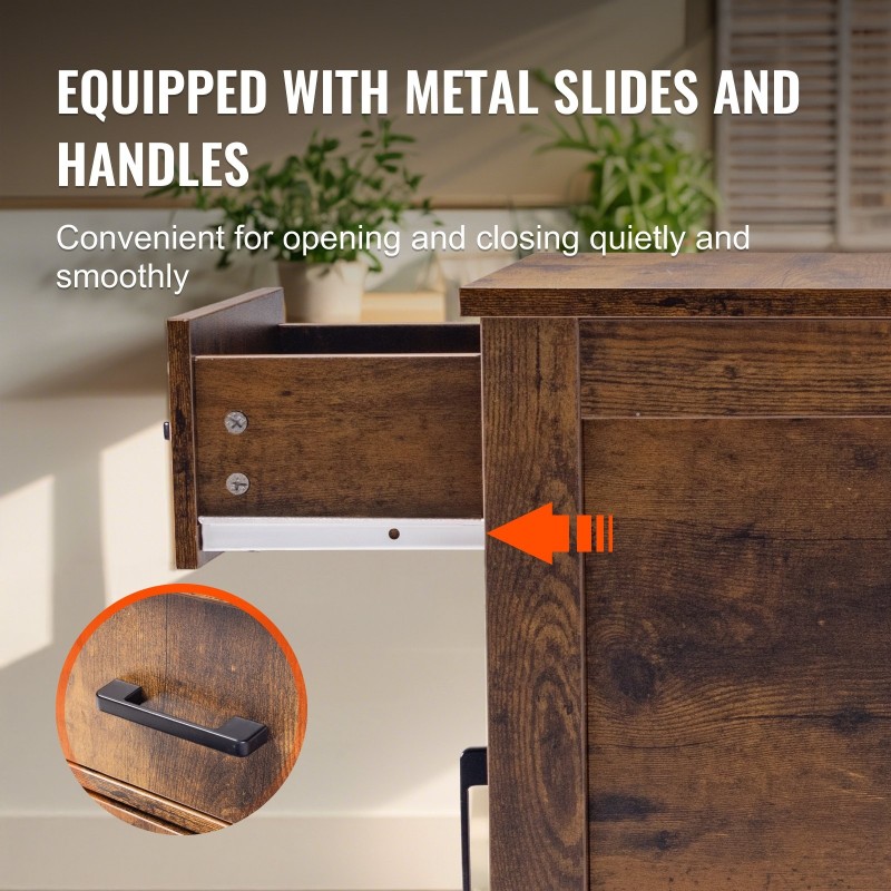 Yöpöytä lastulevy ja MDF-levy 3 tasoa kaappi ja laatikko virtapaneelilla luonnonpuun värissä