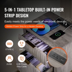 Päätypöytä 2 kpl neliö kolmitasoinen lastulevy harmaa kaappi 2 laatikkoa latausasema