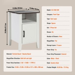 Sivupöydät 2 kpl valkoinen lastulevy neliö 3-tasoinen kaapilla virtapaneelilla LED-valoilla